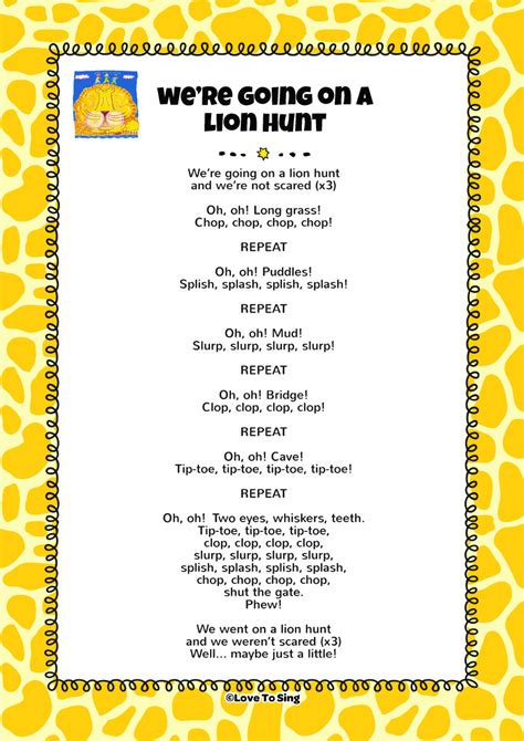 going on a lion hunt lyrics|lion hunt song kids.